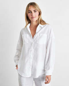 Light And Airy: White 100% French Flax Linen Long Sleeve Shirt