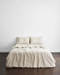 Searchspring Test Collection: Oatmeal & White Stripe 100% French Flax Linen Bedding Set