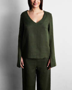 Retro Inspired: Olive 100% French Flax Linen Top