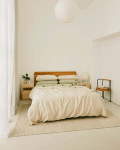 Oatmeal & White Stripe & Sage 100% French Flax Linen Bedding Bundle