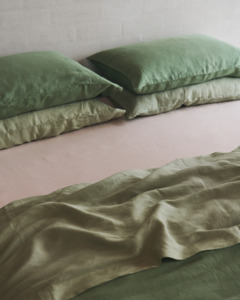 Pistachio, Sage & Rosewater 100% French Flax Linen Bedding Bundle
