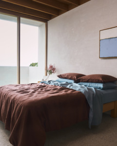 All: Cacao & Lagoon 100% French Flax Linen Bedding Bundle