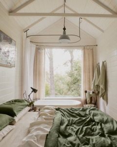 Bedding Bundles: Olive & Oatmeal & White Stripe 100% French Flax Linen Bedding Bundle