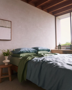 Mothers Day Gifts: Lagoon, Pistachio & Sage 100% French Flax Linen Bedding Bundle