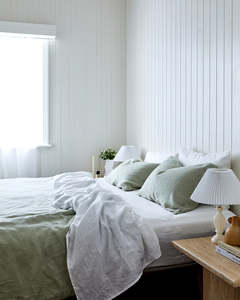 Home Essentials: Sage & White 100% French Flax Linen Bedding Bundle