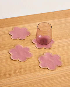 Introducing Cacao Hazelnut: Pink Clay & Hazelnut 100% French Flax Linen Petal Coasters (Set of Four)
