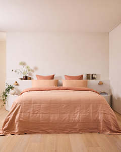 Terracotta & Hazelnut 100% French Flax Linen Quilt Bedding Bundle