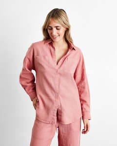 Shirts: Pink Clay 100% French Flax Linen Long Sleeve Shirt