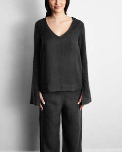 Last Chance Sleepwear: Charcoal 100% French Flax Linen Top