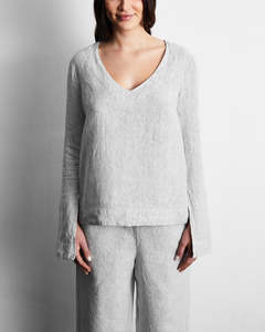 Pinstripe 100% French Flax Linen Top