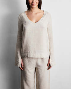 Last Chance Sleepwear: Oatmeal 100% French Flax Linen Top