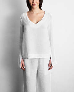 White 100% French Flax Linen Top