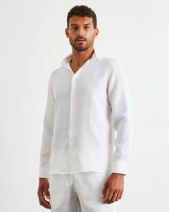 Last Chance Sleepwear: White 100% French Flax Linen Men's Long Sleeve Shirt