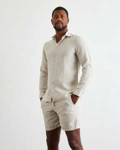 Sleepwear: Oatmeal 100% French Flax Linen Men's Shorts