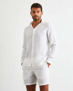 Sleepwear: White 100% French Flax Linen Men's Shorts