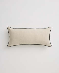 Oatmeal & Charcoal 100% French Flax Linen Piped Lumbar Cushion Cover