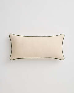 Crème & Olive 100% French Flax Linen Piped Lumbar Cushion Cover