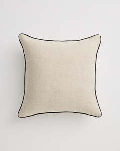 Oatmeal & Charcoal 100% French Flax Linen Piped Cushion Cover
