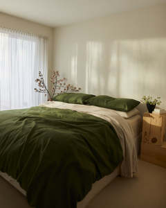 Oatmeal 100 French Flax Linen Bedding: Olive & Oatmeal 100% French Flax Linen Bedding Bundle