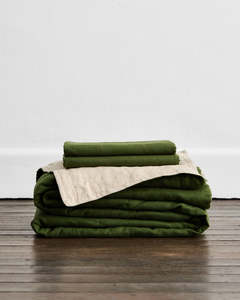 Olive & Oatmeal 100% French Flax Linen Quilt Set