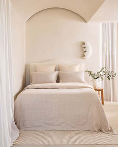 Oatmeal 100 French Flax Linen Bedding: Oatmeal & Crème 100% French Flax Linen Quilt Bedding Bundle