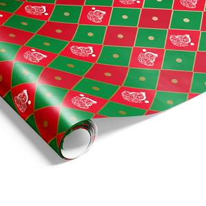 Christmas Wrapping Paper: Harlequin Santa Wrap Green Red