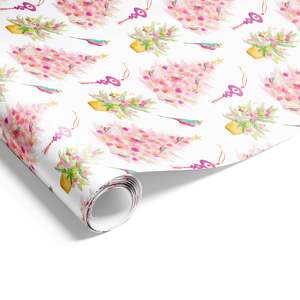 Christmas Wrapping Paper: Xmas Pink Watercolour Trees Wrap