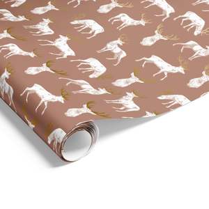 Christmas Wrapping Paper: Stag on Matte Wrap Mocha Gold