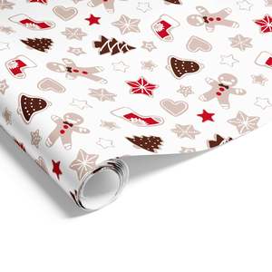 Christmas Wrapping Paper: Xmas Gingerbread on Matte Wrap Red Chocolate Mocha