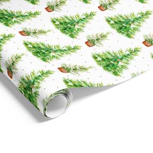 Christmas Wrapping Paper: Watercolour Trees on Matte Wrap White