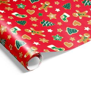 Christmas Wrapping Paper: Xmas Gingerbread Wrap Red