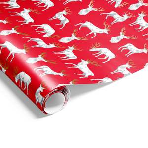 Christmas Wrapping Paper: Stag Wrap Red Gold