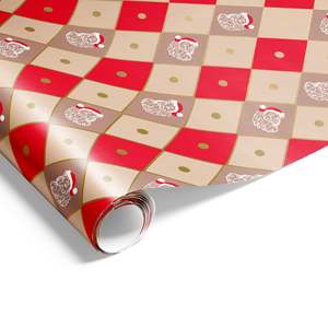 Christmas Wrapping Paper: Harlequin Santa Wrap Beige Mocha Red