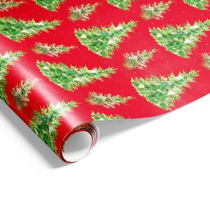 Christmas Wrapping Paper: Watercolour Trees Wrap Red