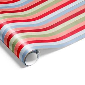 Christmas Wrapping Paper: Merry Stripes Wrap Red French Blue Pistachio