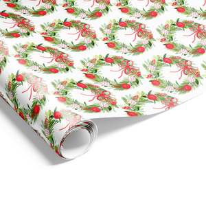 Christmas Wrapping Paper: Watercolour Wreaths Wrap Red