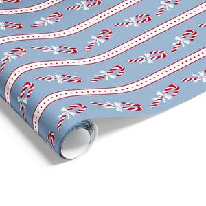 Christmas Wrapping Paper: Candy Canes on Matte Wrap French Blue Red