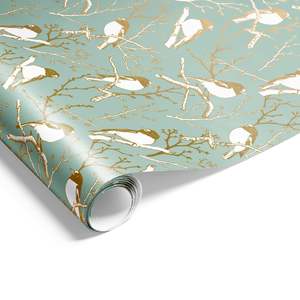 Christmas Wrapping Paper: Robins Wrap Gold on Rivergum