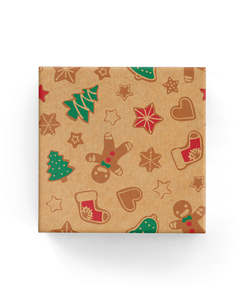 Xmas Gingerbread on Kraft Wrap Hunter Red Green