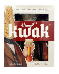 Kwak 4x330ml Bottles + Glass and Stand Gift Set