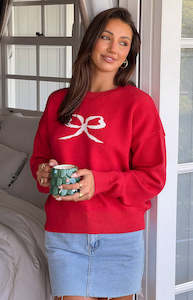 Jumpers: Zami Red Bow Sweater