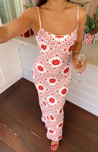 Maxi Dresses: Renesmee Red Tile Print Maxi Dress