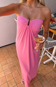 Maxi Dresses: Brynner Pink Strapless Maxi Dress