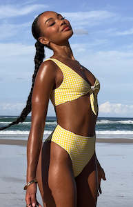 Swimwear: 9.0 Swim Yellow Gingham St Lucia Bikini Top