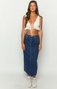 Midi Skirts: Isla Dark Denim Midi Skirt