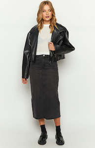Midi Skirts: Isla Washed Black Denim Midi Skirt