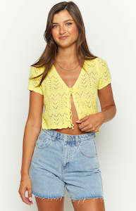 Cardigans: Dahlia Yellow Front Tie Cardigan