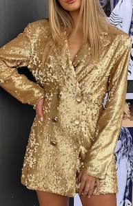 Jackets Coats: Natalie Gold Sequin Blazer Mini Dress