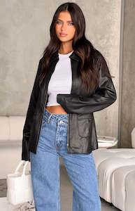 Jackets Coats: Tiah Black PU Jacket