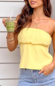 Back In Stock Tops: Lou Lou Yellow Strapless Top